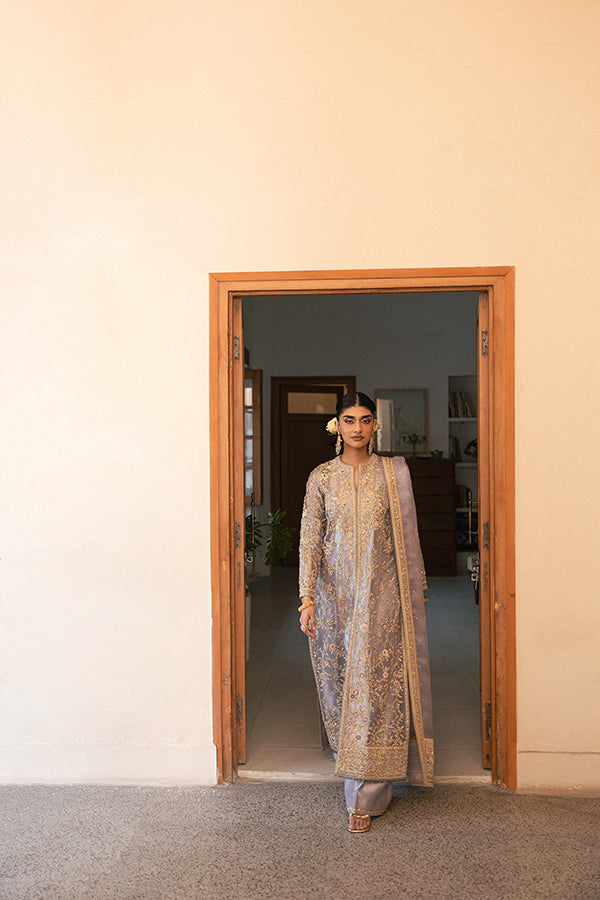Lavender Embroidered Zari Net Salwar Kameez (3-Piece) - Image 8