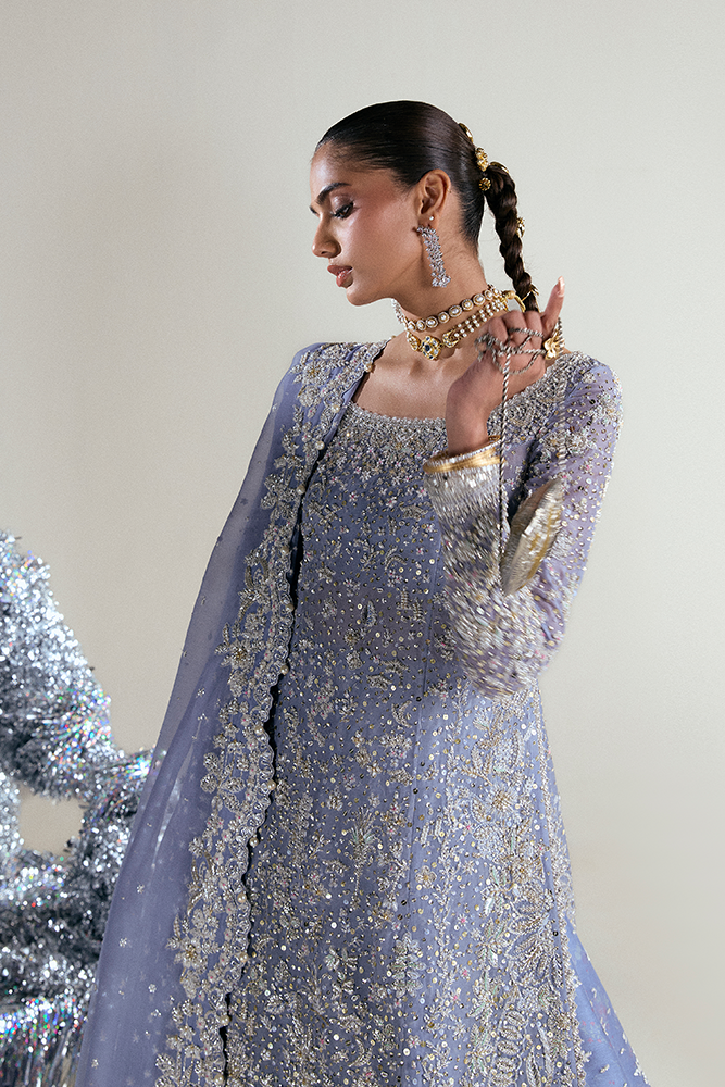 Pakistani Lavender Embroidered Organza Bridal Shirt and Lehenga (3-Piece) - Image 4