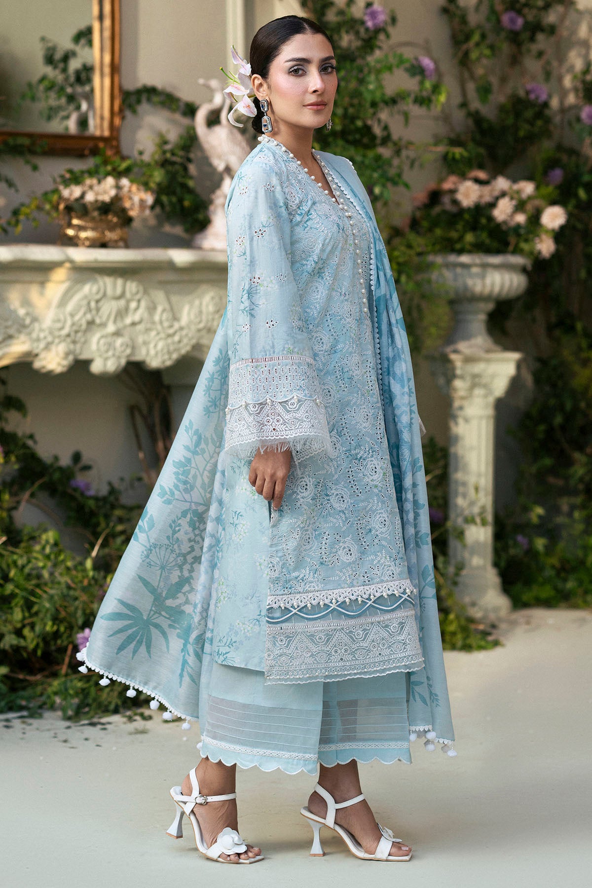 Pakistani Lavender Schiffli Embroidered Lawn 3-Piece Suit - Image 2