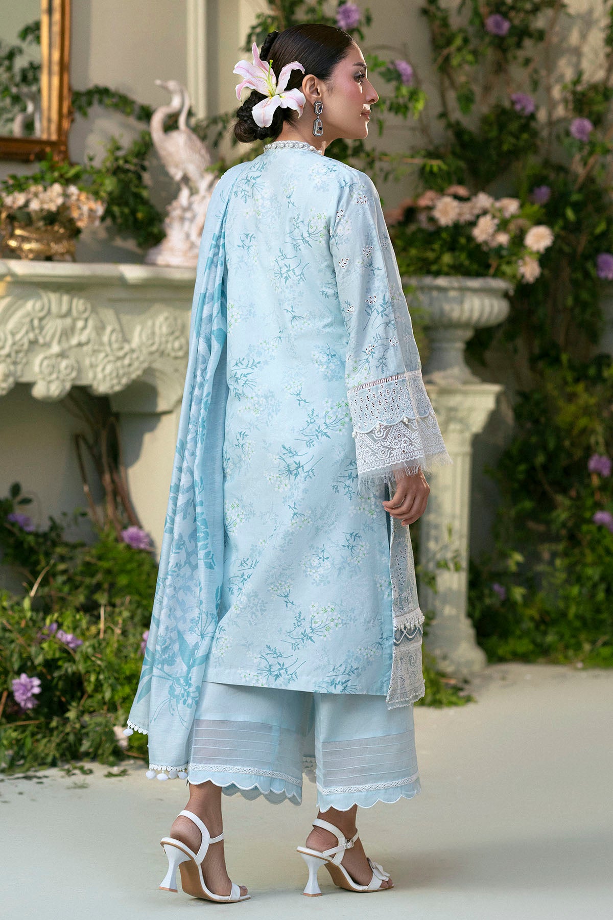 Pakistani Lavender Schiffli Embroidered Lawn 3-Piece Suit - Image 5