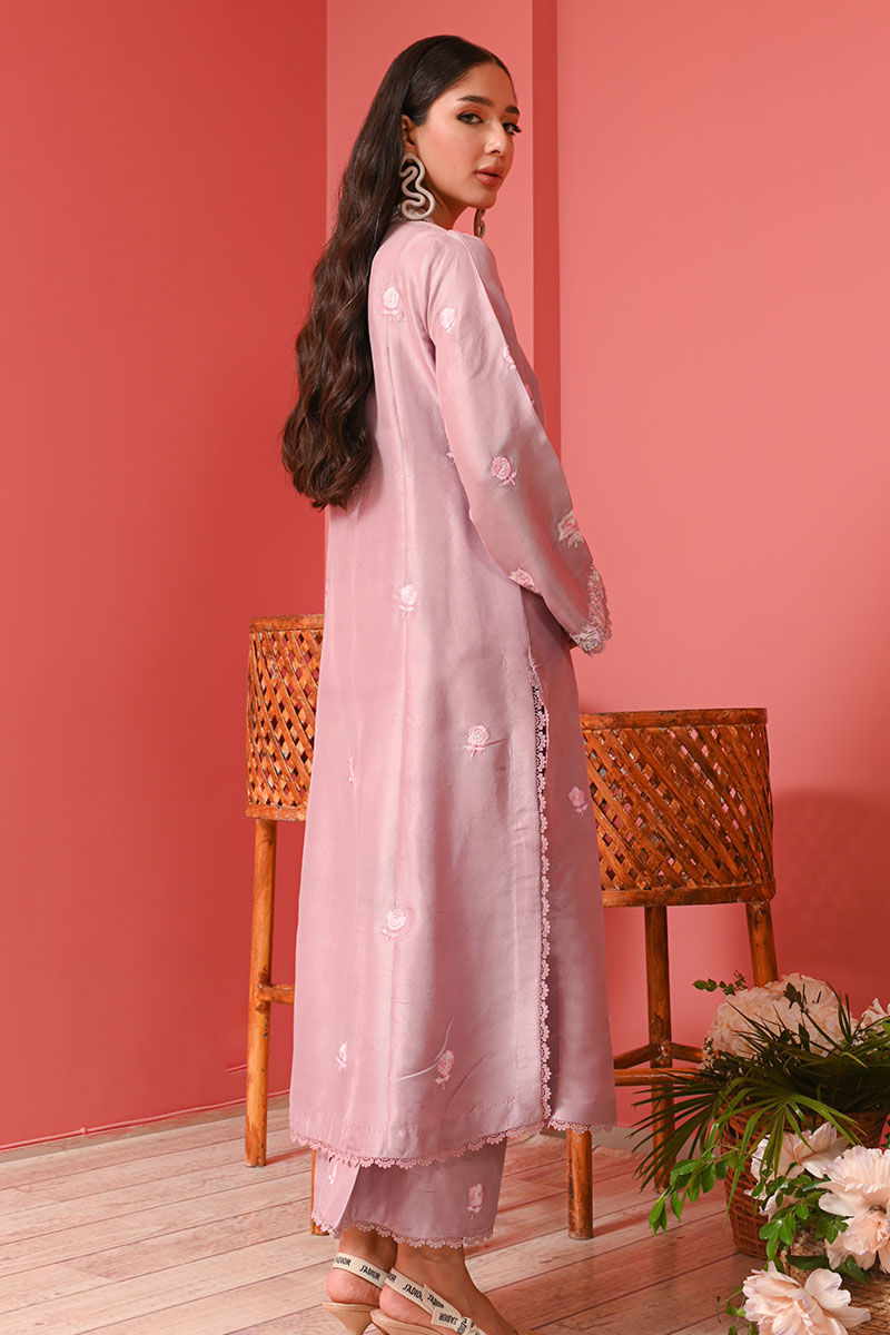 Lavender Fog Floral Ari Embroidered Raw Silk Kurta (3-Piece) - Image 3