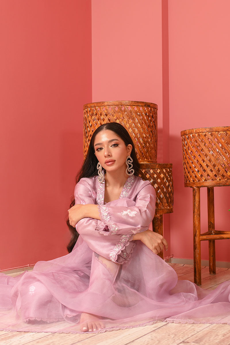 Lavender Fog Floral Ari Embroidered Raw Silk Kurta (3-Piece) - Image 4