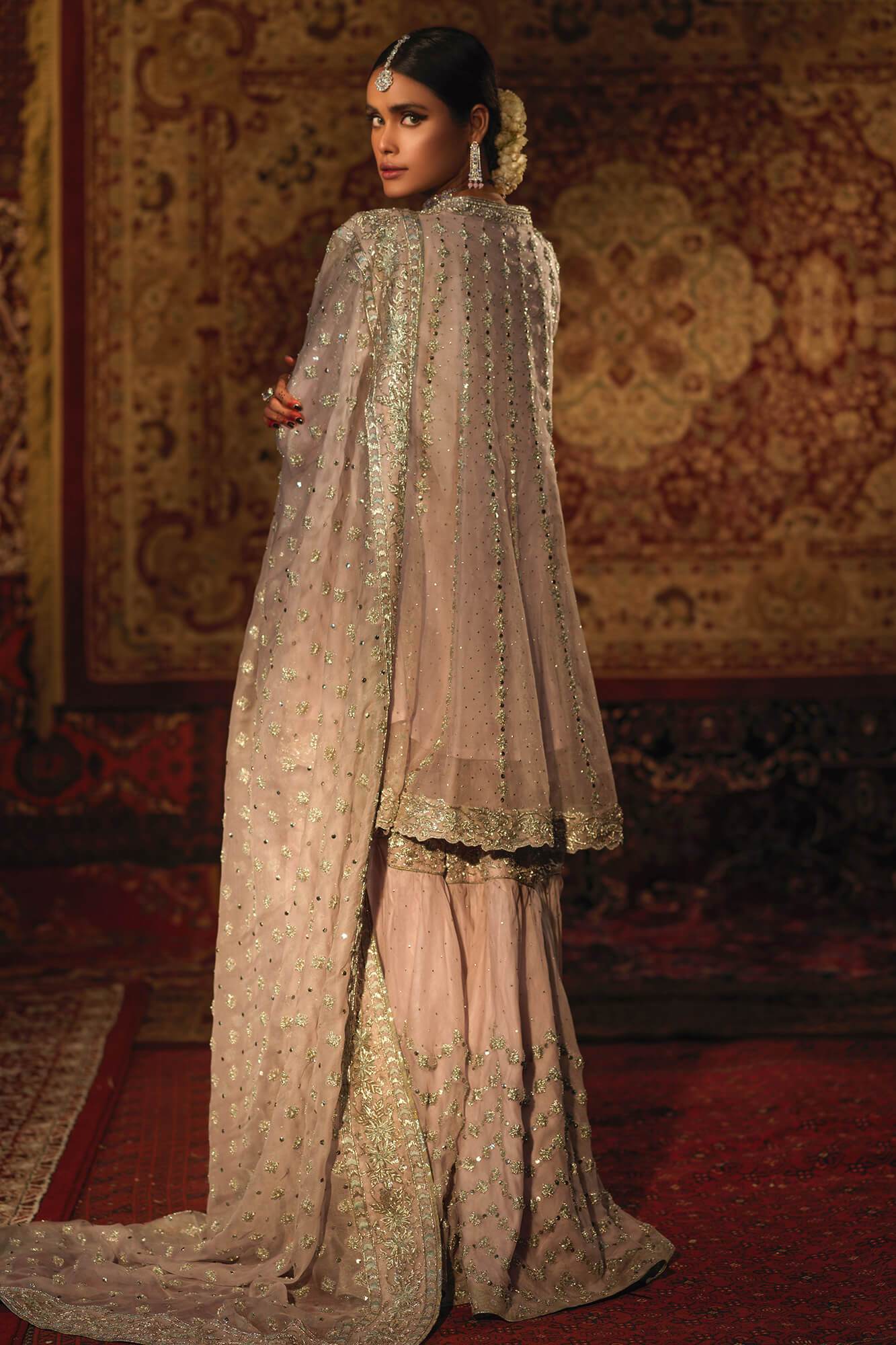 Dusty Lilac Zardozi Net Angrakha Gharara (3-Piece) - Image 1