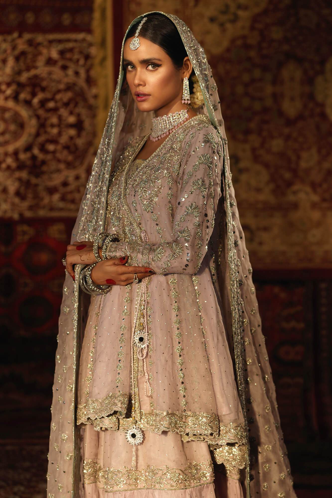 Dusty Lilac Zardozi Net Angrakha Gharara (3-Piece) - Image 4