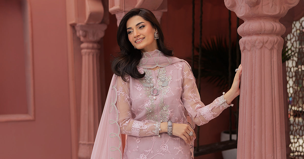 Lilac Embroidered Organza Cotton Silk Gharara (3-Piece) - Image 14