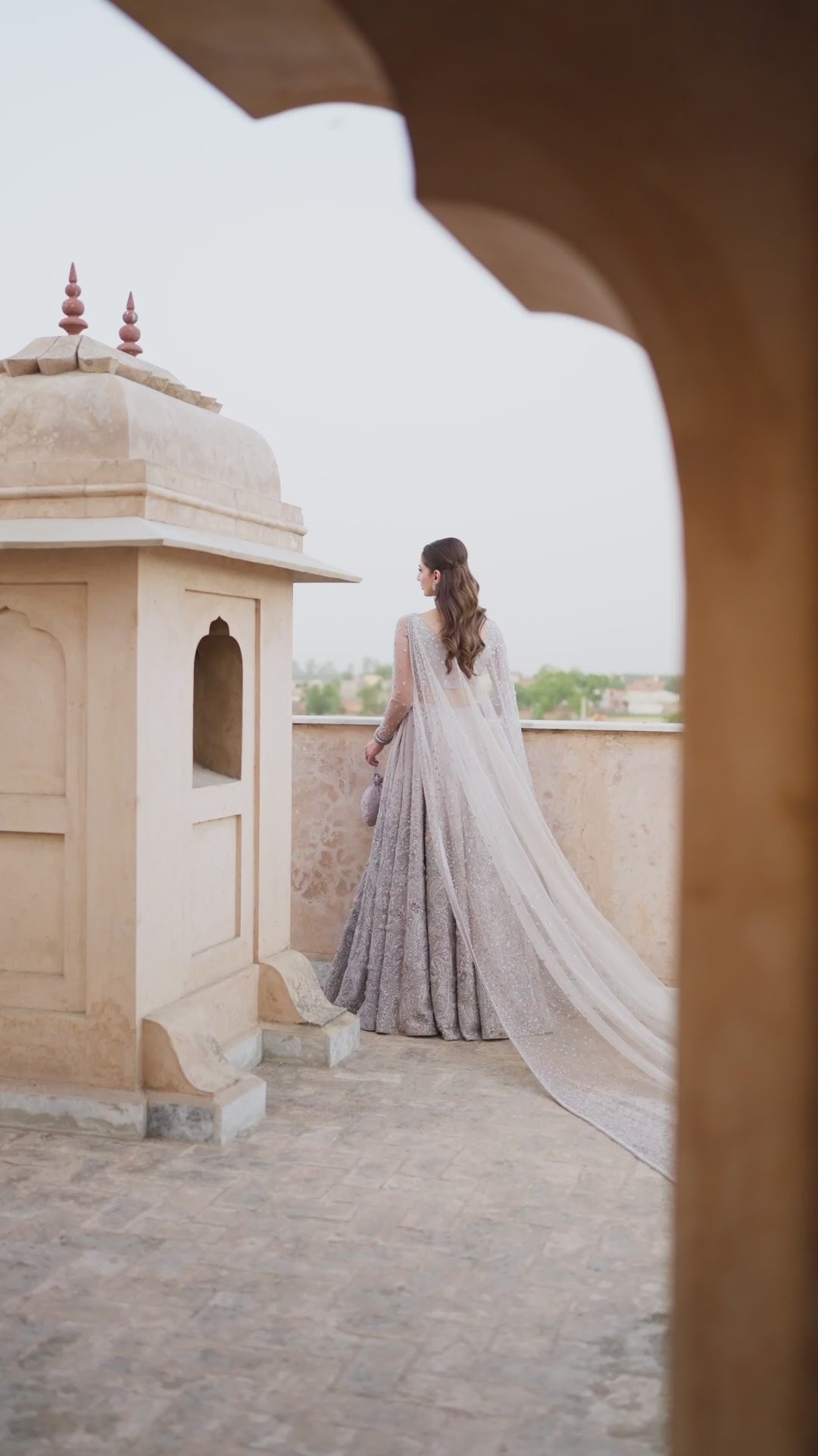 Pakistani Dusty Lilac Embellished Net Lehenga Set (3-Piece) - Image 6