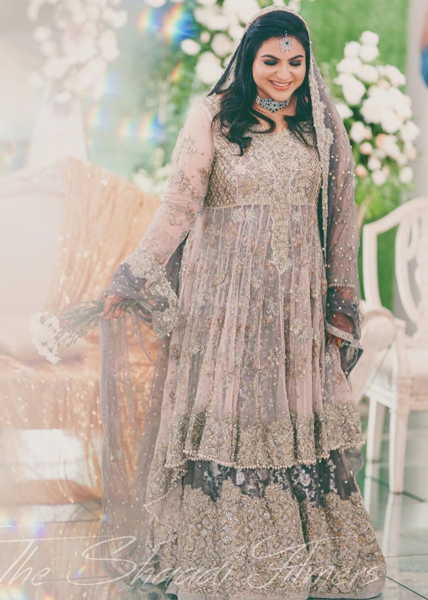 Smoky Lilac Embellished Net Bridal Lehenga (3-Piece) - Image 1
