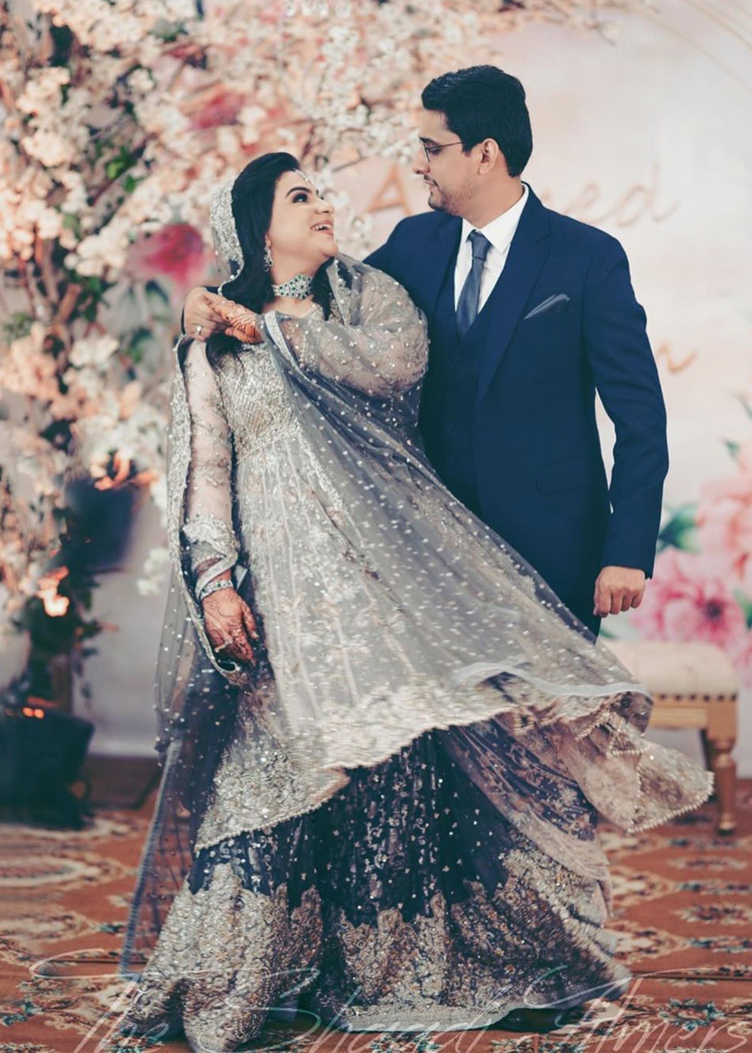 Smoky Lilac Embellished Net Bridal Lehenga (3-Piece) - Image 2