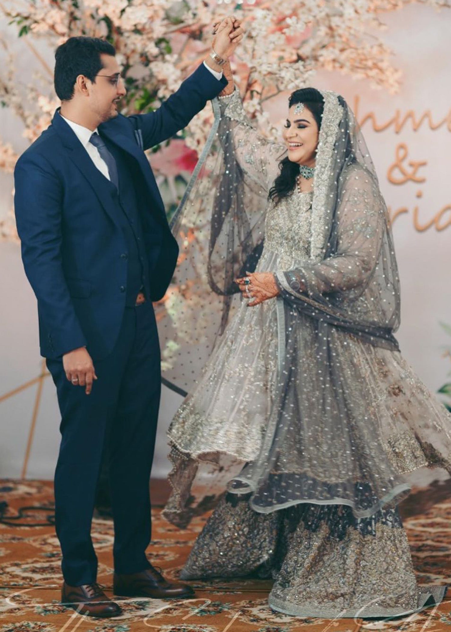 Smoky Lilac Embellished Net Bridal Lehenga (3-Piece) - Image 3