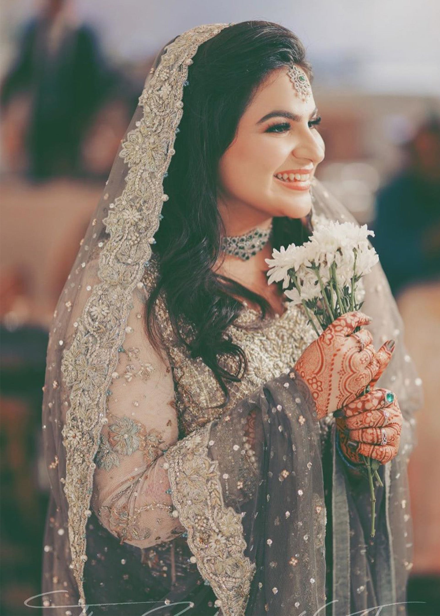 Smoky Lilac Embellished Net Bridal Lehenga (3-Piece) - Image 4