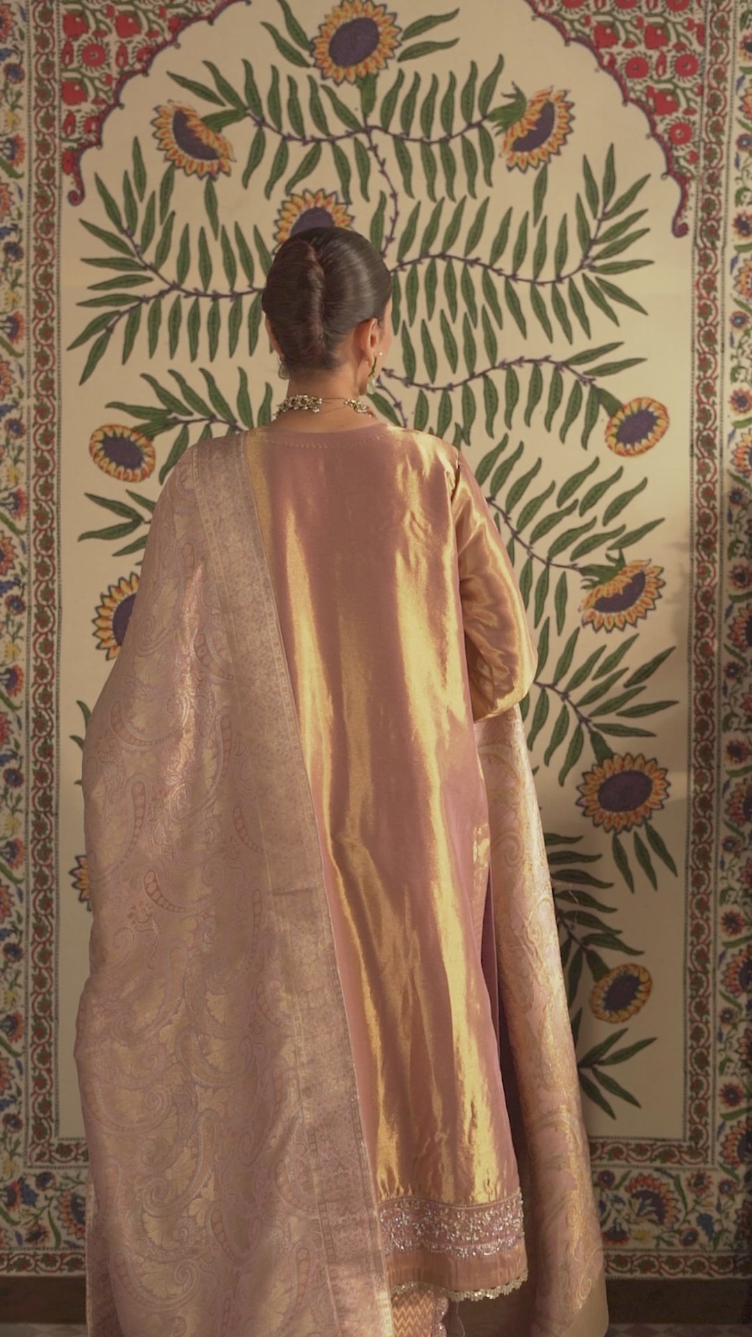 Lilac Gold Embroidered Zarri Silk Salwar Kameez (3-Piece) - Image 11