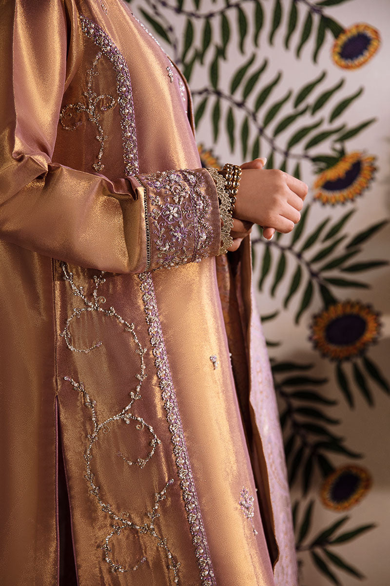 Lilac Gold Embroidered Zarri Silk Salwar Kameez (3-Piece) - Image 4