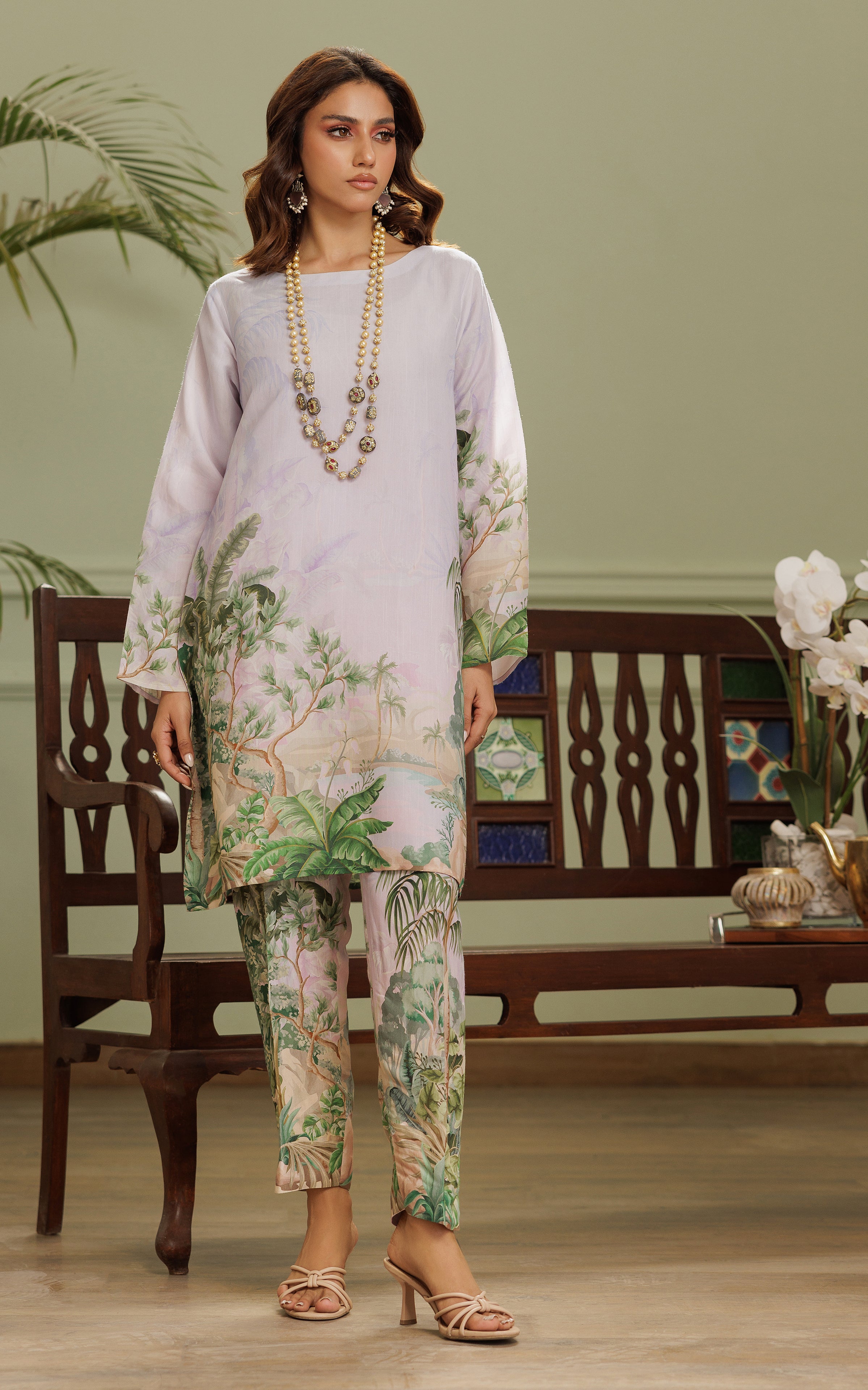 Soft Lilac Printed Viscose Salwar Kameez (2-Piece) - Image 2