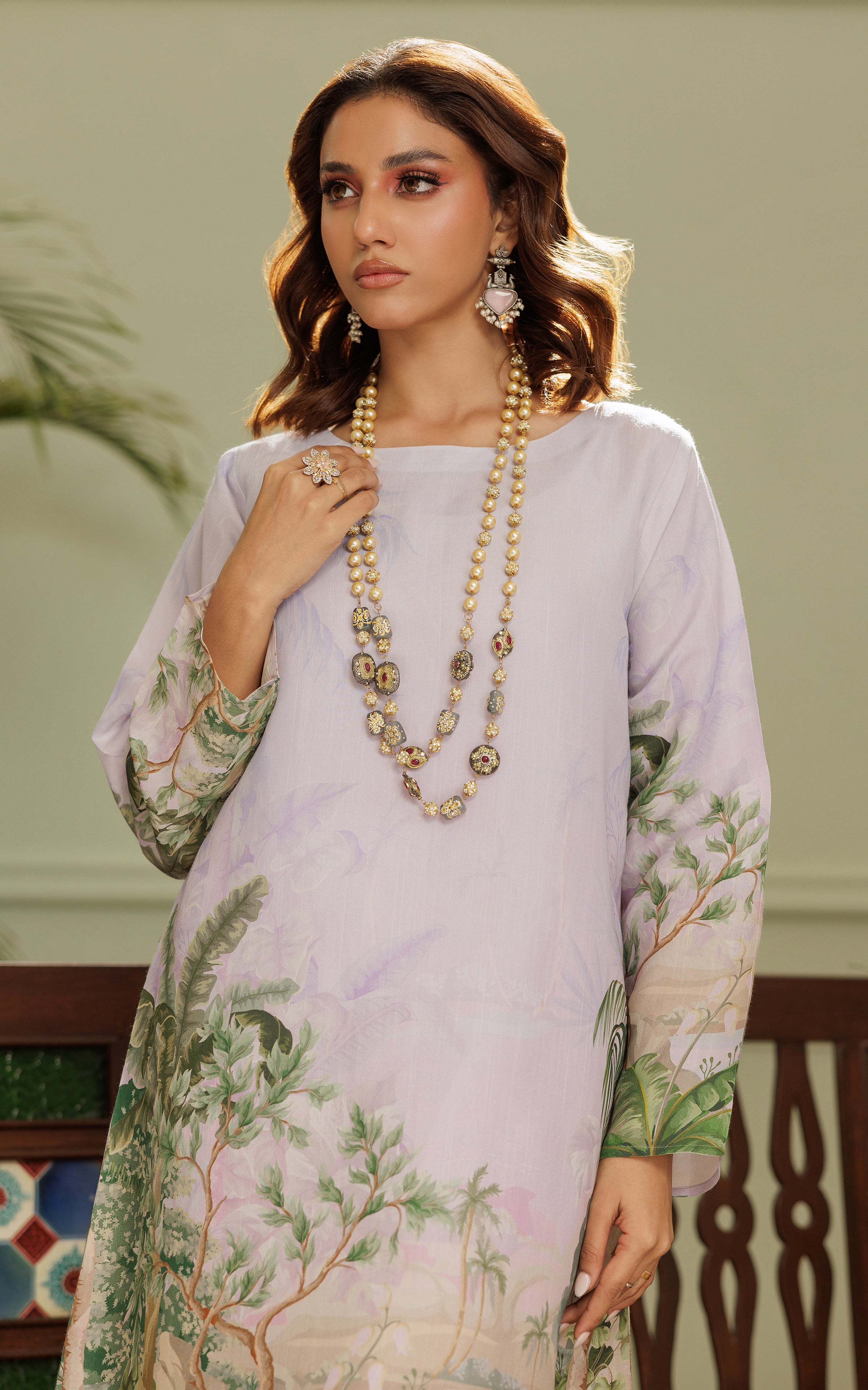 Soft Lilac Printed Viscose Salwar Kameez (2-Piece) - Image 3