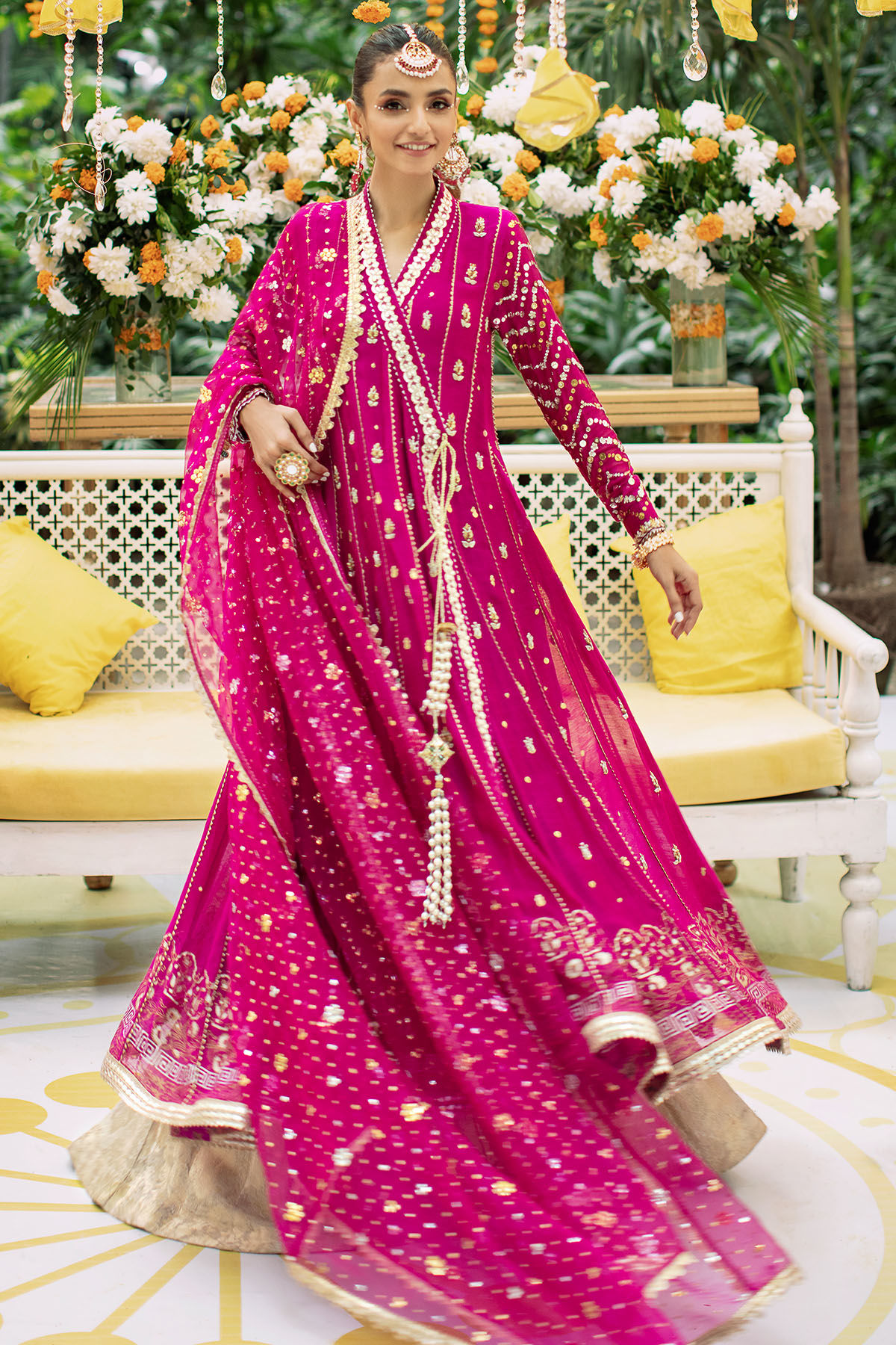 Deep Magenta Zardozi Silk Net Angrakha (3-Piece) - Image 1