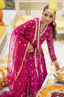 Deep Magenta Zardozi Silk Net Angrakha (3-Piece) - Image 3