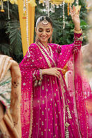 Deep Magenta Zardozi Silk Net Angrakha (3-Piece) - Image 8