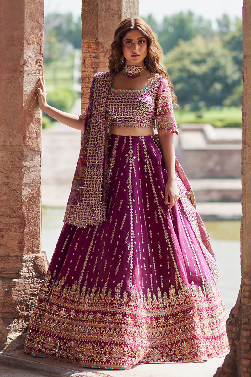 Deep Magenta Gotta Embroidered Raw Silk Lehenga Choli (3-Piece) - Image 1