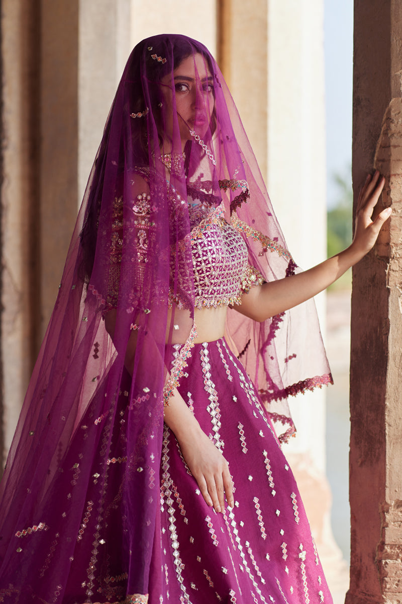 Deep Magenta Gotta Embroidered Raw Silk Lehenga Choli (3-Piece) - Image 10