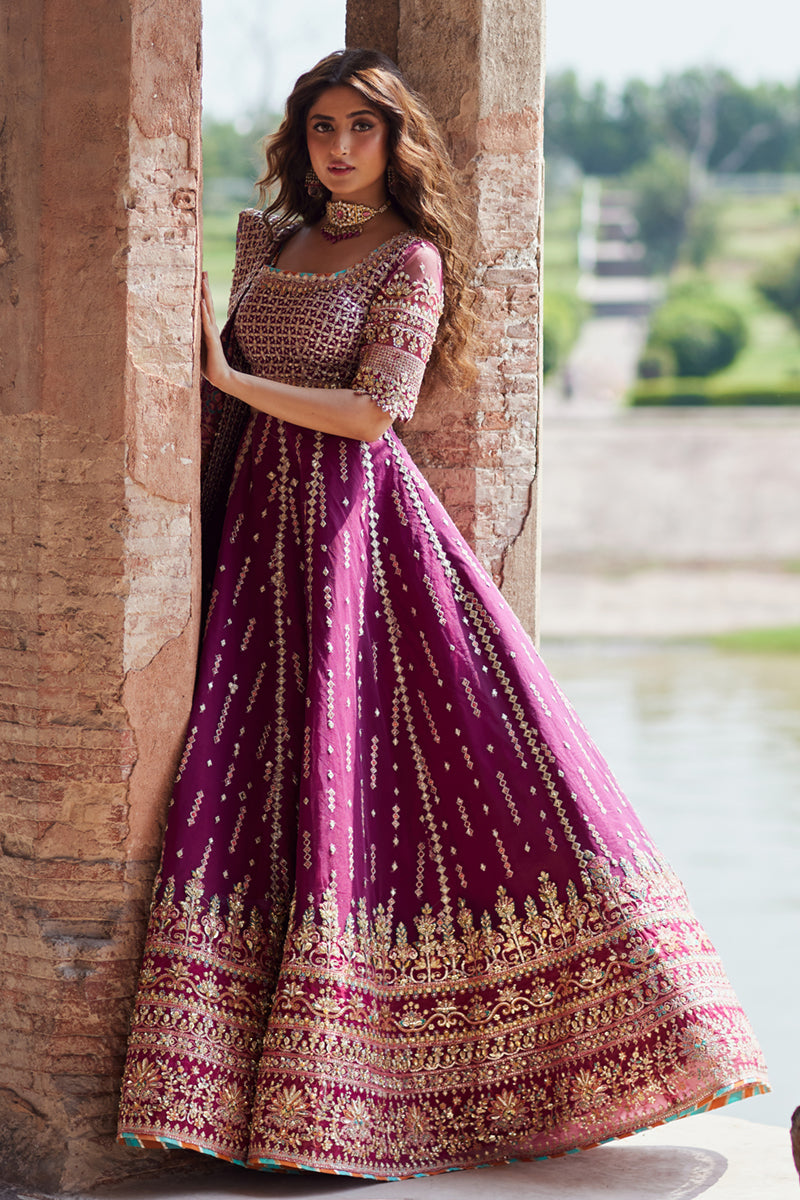 Deep Magenta Gotta Embroidered Raw Silk Lehenga Choli (3-Piece) - Image 4