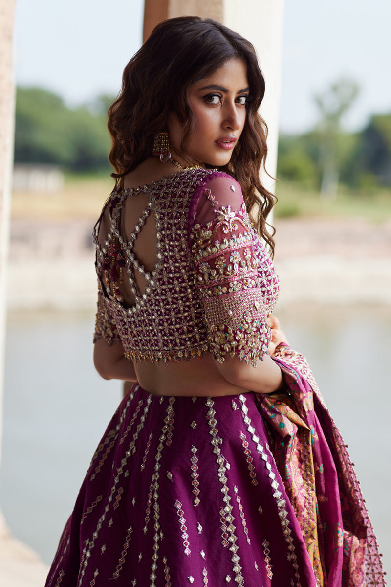 Deep Magenta Gotta Embroidered Raw Silk Lehenga Choli (3-Piece) - Image 8