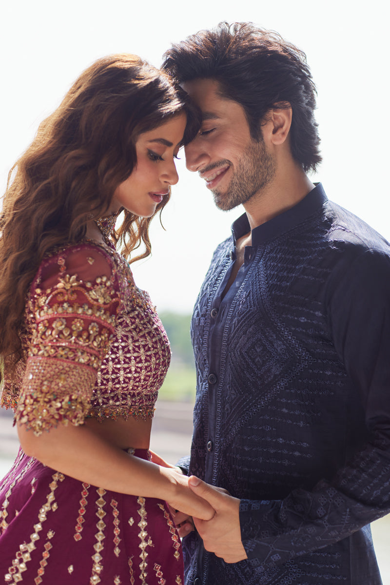 Deep Magenta Gota Embroidered Raw Silk Lehenga Choli (3-Piece) - Image 6