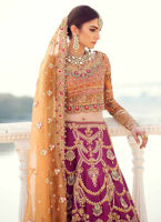 Burnt Orange Embroidered Tissue Choli & Magenta Silk Lehenga (3-Piece) - Image 1