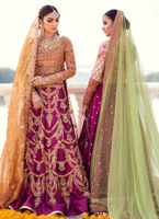 Burnt Orange Embroidered Tissue Choli & Magenta Silk Lehenga (3-Piece) - Image 2