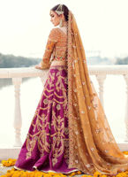 Burnt Orange Embroidered Tissue Choli & Magenta Silk Lehenga (3-Piece) - Image 4