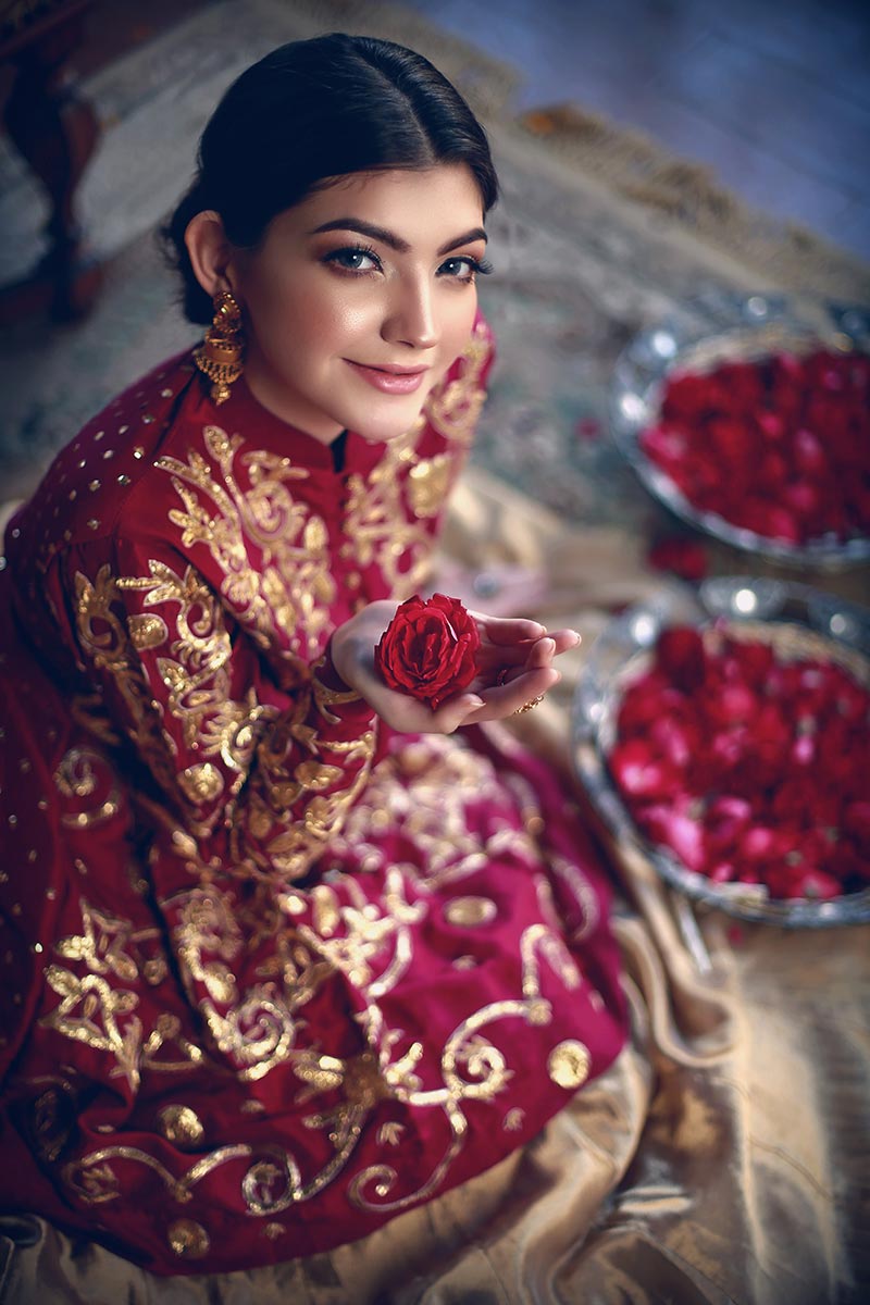 Magenta Pitta Work Raw Silk Peplum with Lehenga (2-Piece) - Image 3