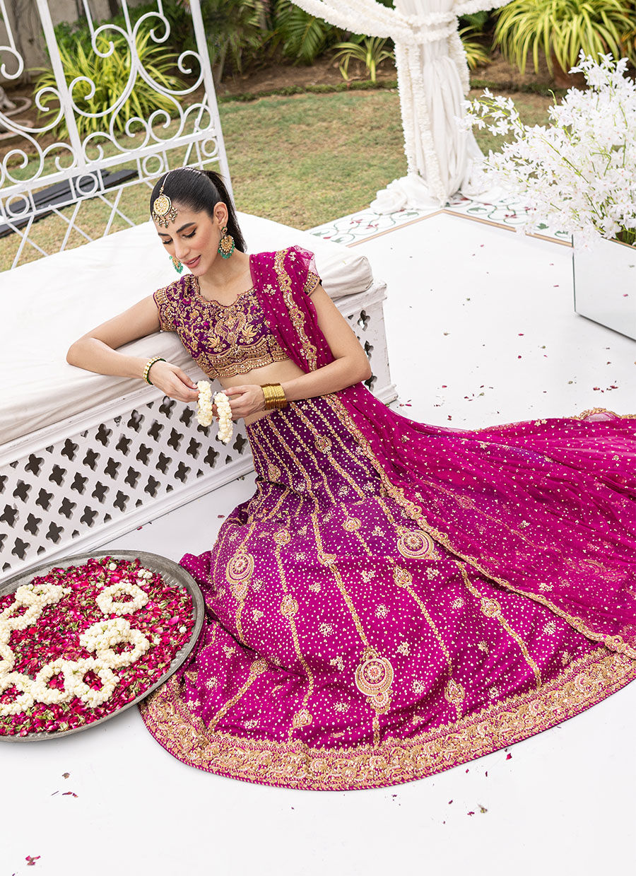 Plum to Magenta Zardozi Raw Silk Lehenga Choli (3-Piece) - Image 10