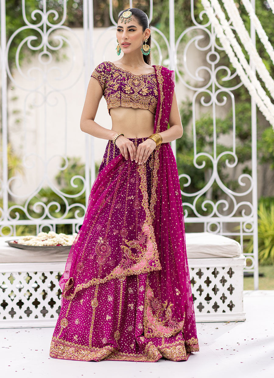 Plum to Magenta Zardozi Raw Silk Lehenga Choli (3-Piece) - Image 7