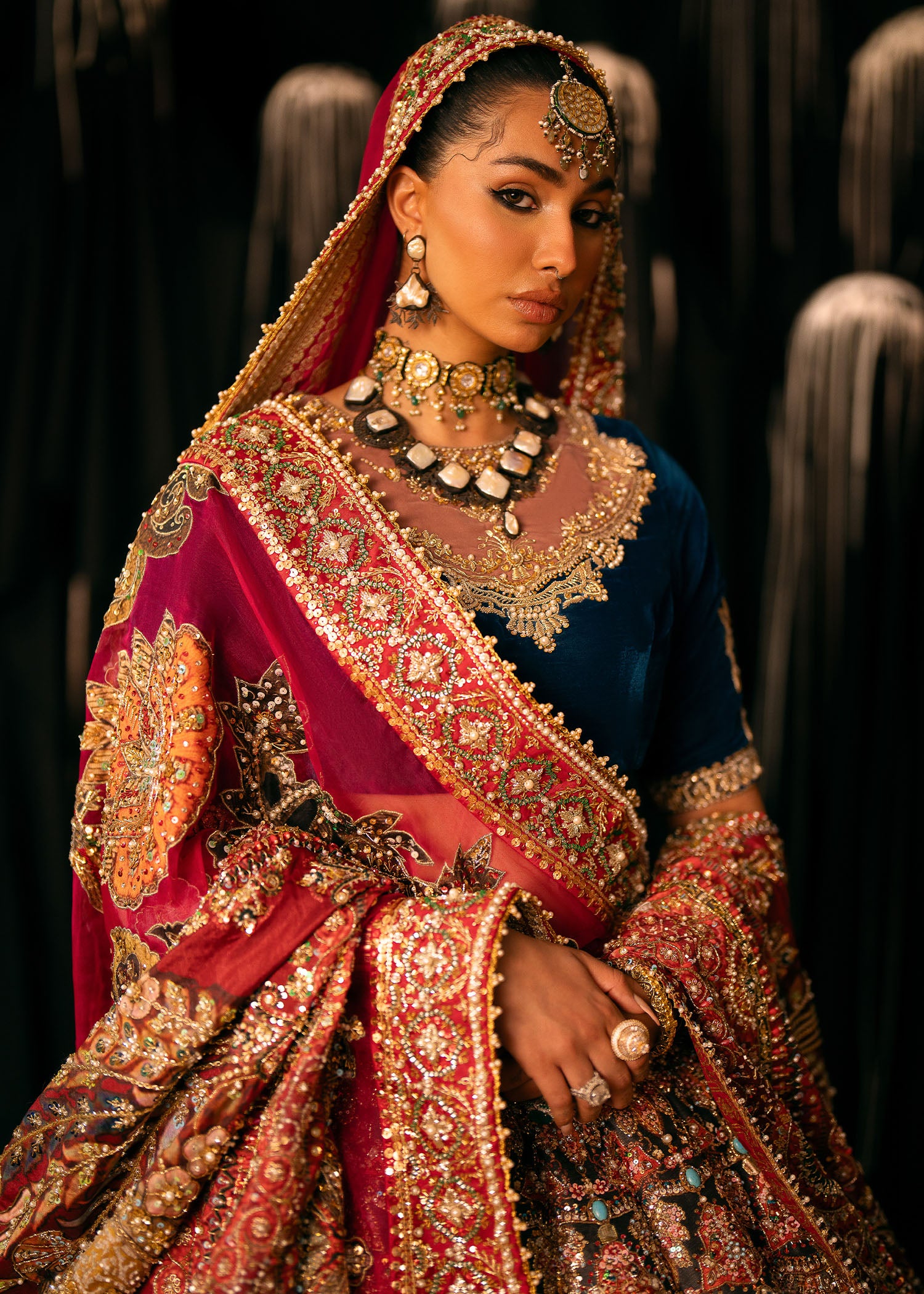 Pakistani Deep Magenta Embellished Silk Lehenga Set (3-Piece) - Image 2