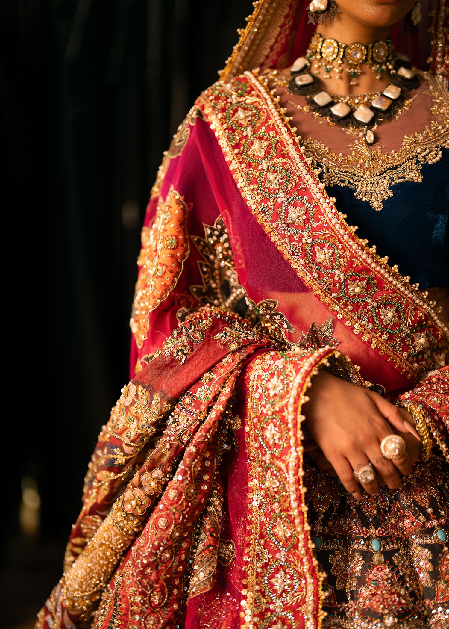 Pakistani Deep Magenta Embellished Silk Lehenga Set (3-Piece) - Image 3