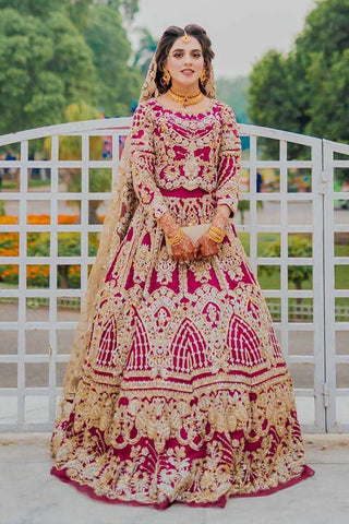 Deep Magenta Zardozi Raw Silk Bridal Lehenga (3-Piece) - Image 2