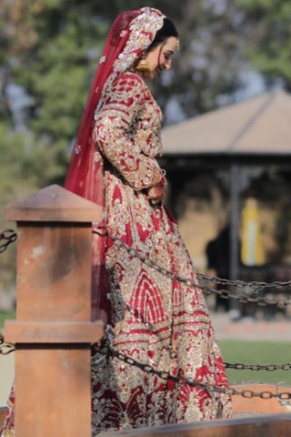 Deep Magenta Zardozi Raw Silk Bridal Lehenga (3-Piece) - Image 4