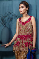 Pakistani Magenta Embroidered Chiffon Peplum Dress (3-Piece) - Image 3