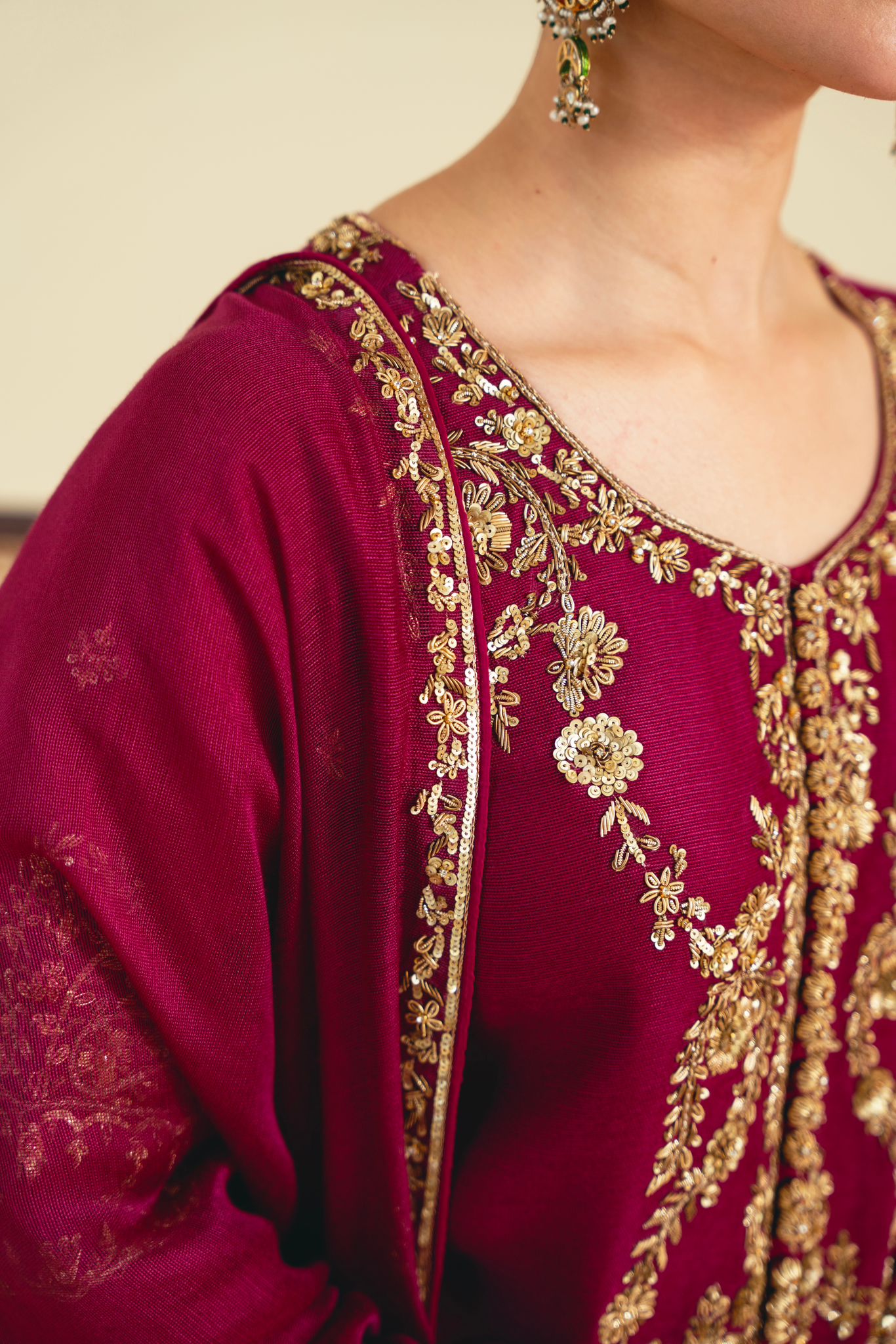 Deep Magenta Hand Ada Cotton Net Salwar Kameez (3-Piece) - Image 4