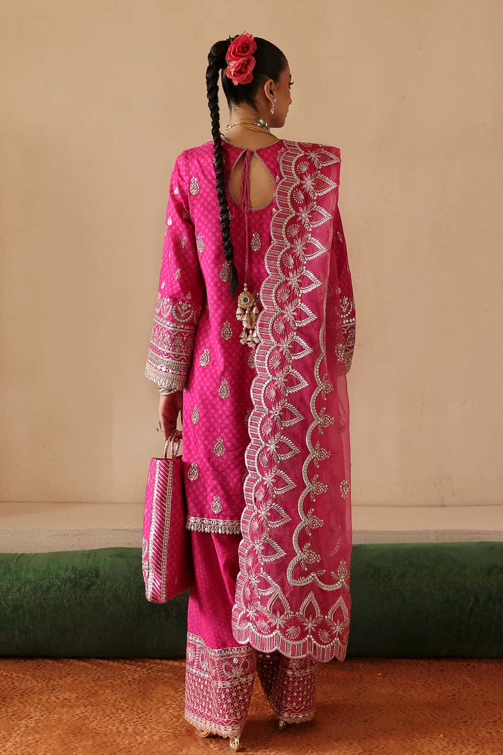 Magenta Embroidered Raw Silk Salwar Kameez (3-Piece) - Image 2