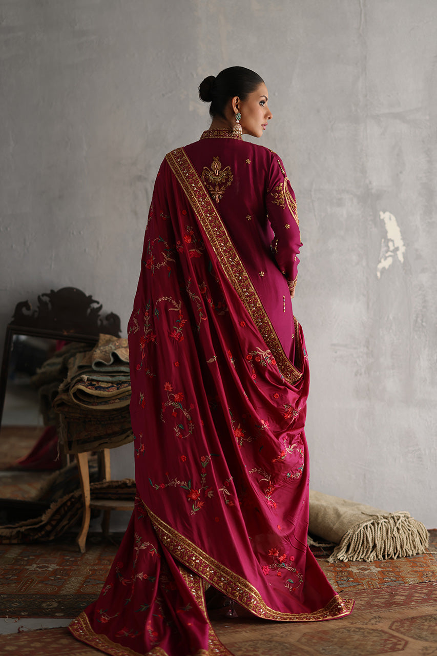 Magenta Zardozi & Marori Raw Silk Salwar Kameez (3-Piece) - Image 2