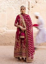 Pakistani Deep Magenta Hand-Embellished Tussel Silk Salwar Kameez (3-Piece) - Image 2