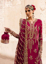 Pakistani Deep Magenta Hand-Embellished Tussel Silk Salwar Kameez (3-Piece) - Image 3