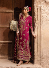 Pakistani Deep Magenta Hand-Embellished Tussel Silk Salwar Kameez (3-Piece) - Image 7