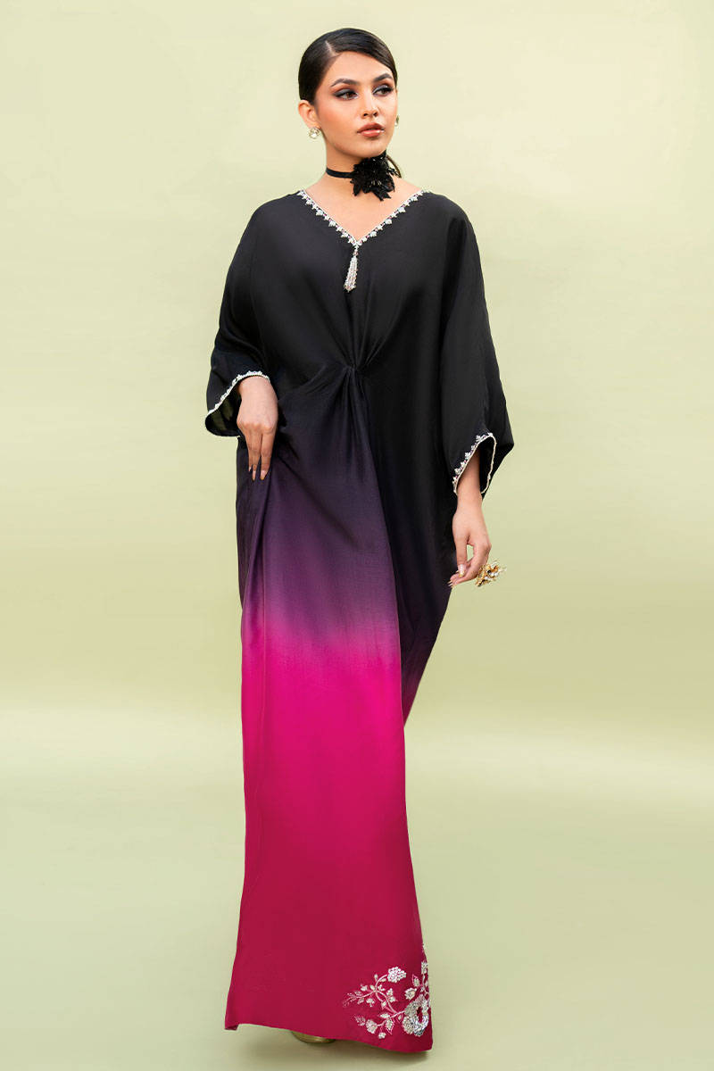 Magenta and Black Ombre Silk Kaftan (1-Pc) - Image 1