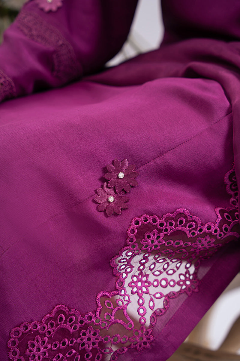 Pakistani Berry Magenta Appliqué Raw Silk Salwar Kameez (3-Piece) - Image 5