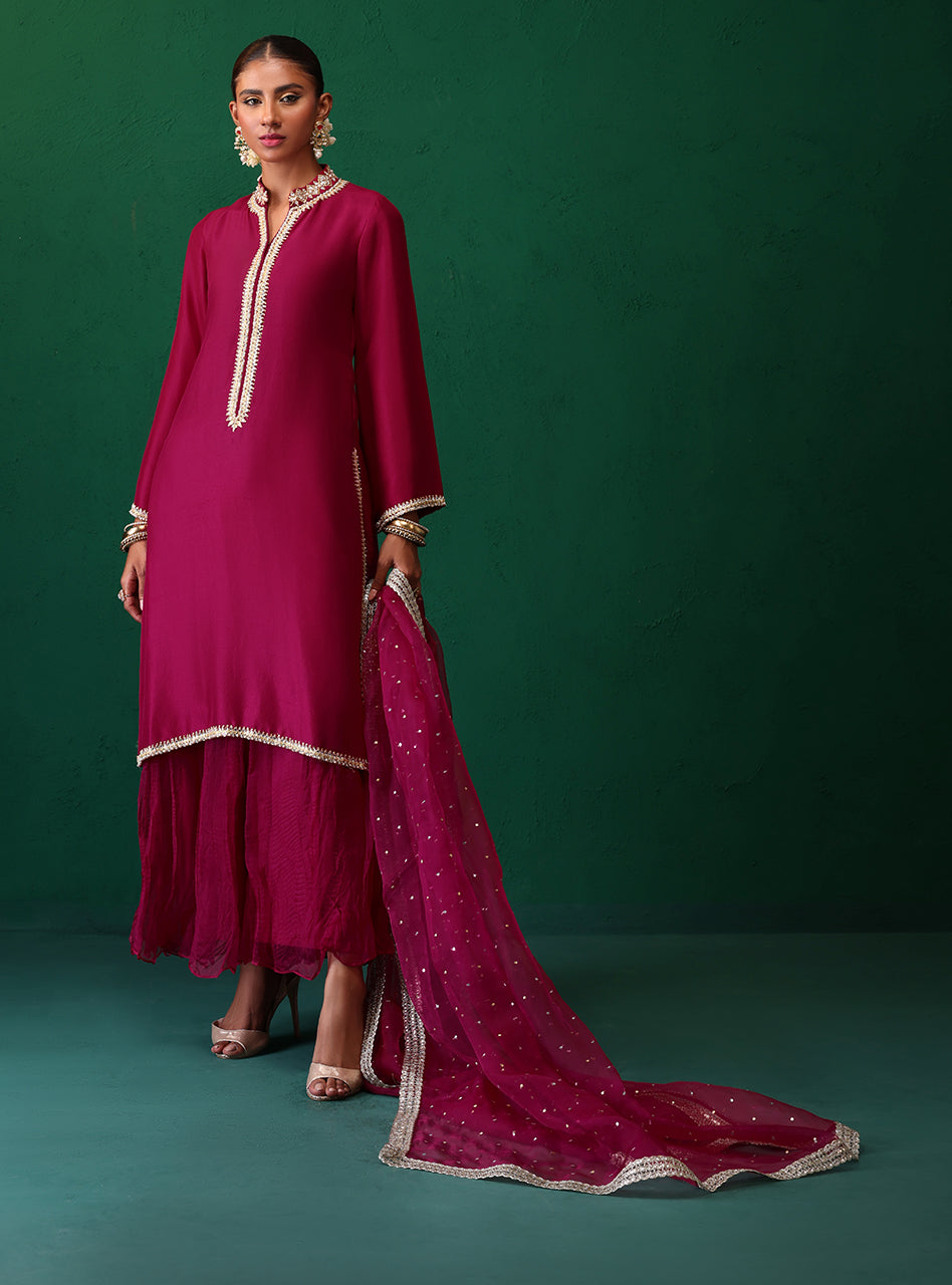 Deep Magenta Sequin Lace Rawsilk Salwar Kameez (3-Piece) - Image 5