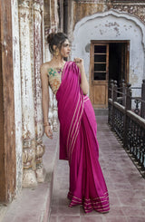 Pakistani Deep Magenta Chatta Patti Silk Saree (2-Piece) - Image 3