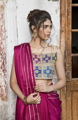 Pakistani Deep Magenta Chatta Patti Silk Saree (2-Piece) - Image 4