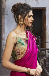 Pakistani Deep Magenta Chatta Patti Silk Saree (2-Piece) - Image 5