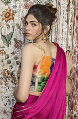 Pakistani Deep Magenta Chatta Patti Silk Saree (2-Piece) - Image 6